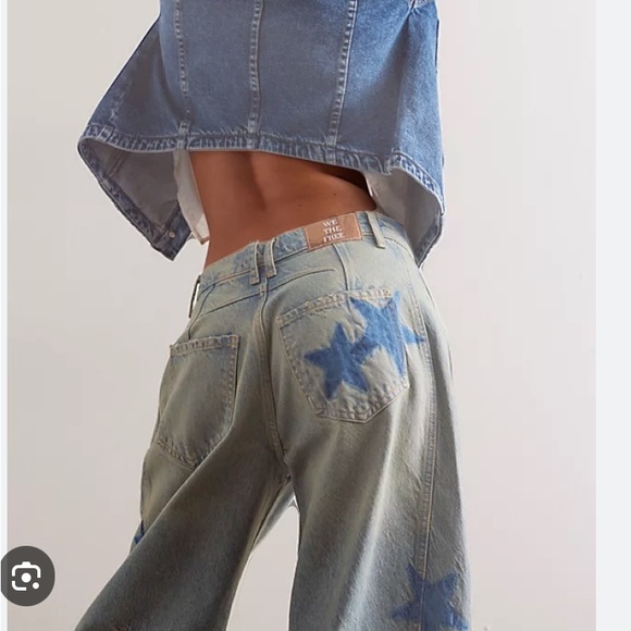 Free People We The Free Good luck Shadow Patch Barrel Jeans - Picture 2 of 11